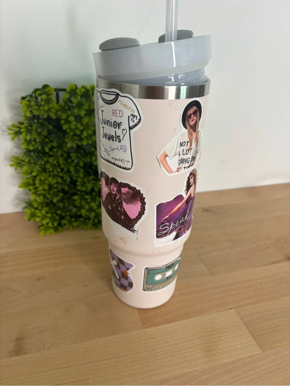 Stanley Light Pink Insulated Travel Mug with Handle and Straw -Swifty Stickers